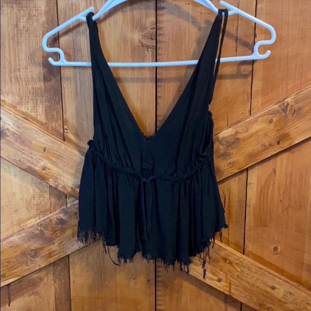 Black tie front flow tank top
